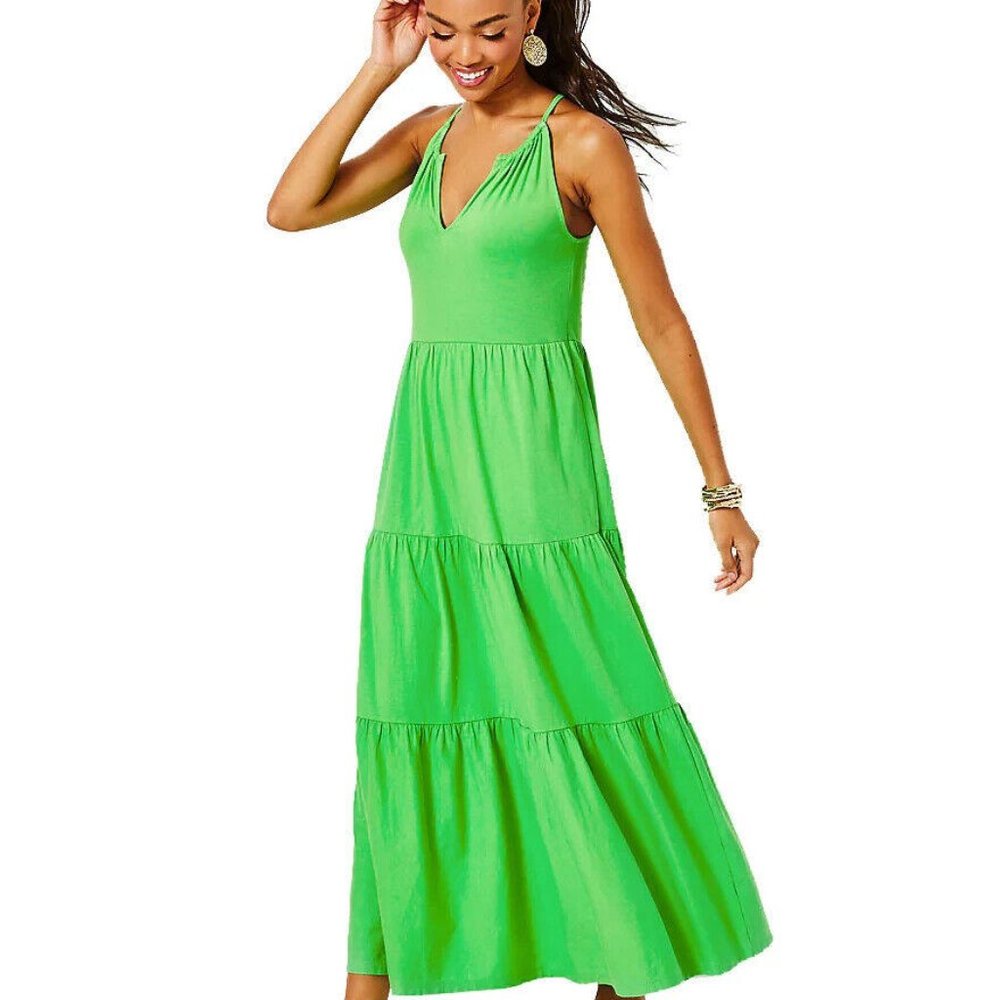 Lilly Pulitzer Maribella Halter Maxi Dress Tiered Swing Ruffle Cotton